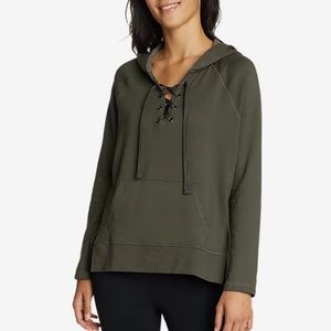 Eddie Bauer Enliven Fleece Lace Up Pullover Hoodie Sweatshirt Medium Green